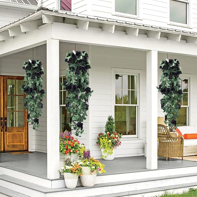 RECUTMS Artificial Rose Vine Hanging Plants 4Pieces 3.3Ft Flowers for Home Room Garden Wedding Indoor Outdoor Decoration (Black)