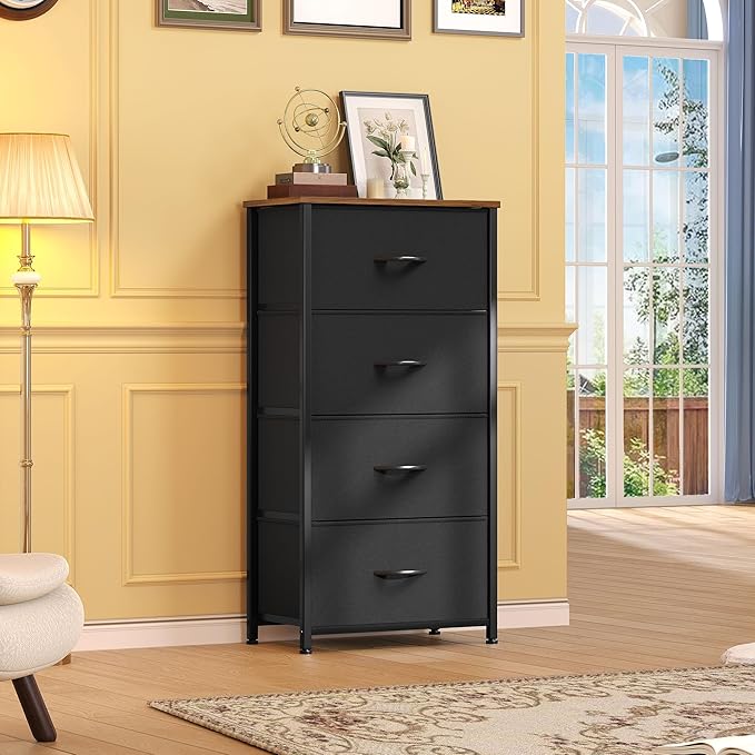DWVO Dresser with 4 Drawers - Fabric Storage Tower, Organizer Unit for Room, Living Room, Hallway, Closets