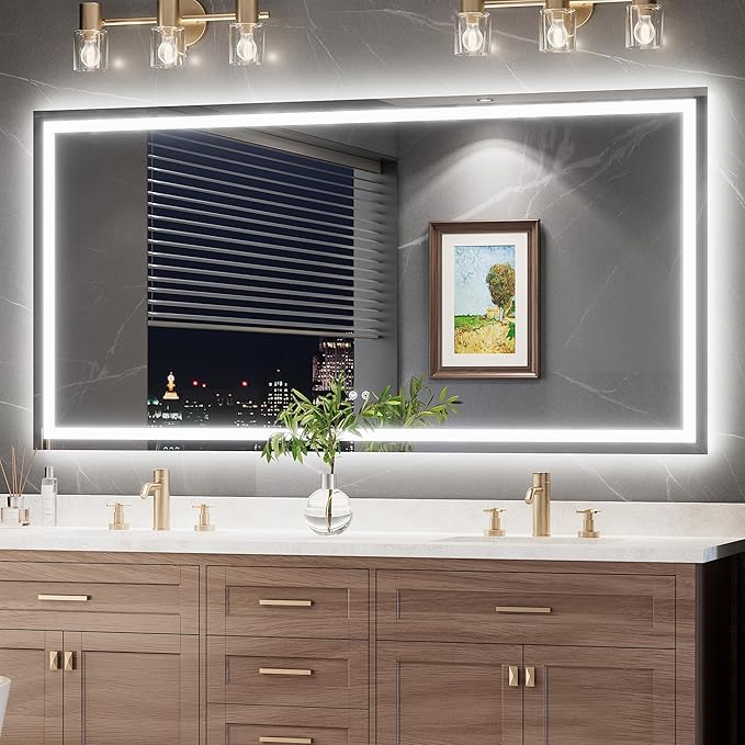 TokeShimi 72x36 LED Mirror for Bathroom with 3-Color Lights,Lighted Vanity Mirror with Lights,Anti-Fog,Stepless Dimmable,HD Tempered Glass,Memory Function,Waterproof,Shatterproof,UL Listed