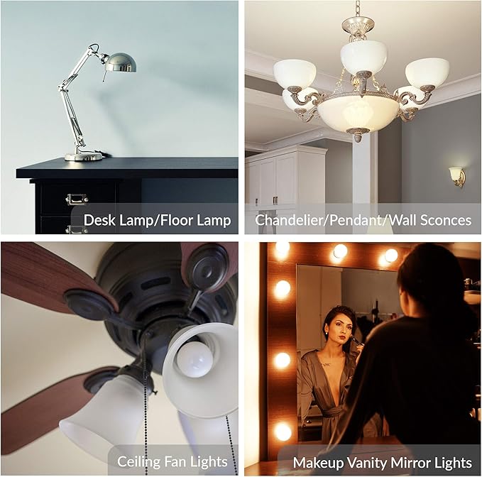 Simba Lighting Small Globe G16.5 Round Bulb 40W E12 Candelabra Base (10 Pack) for Chandelier, Ceiling Fan Light, Decorative Vanity Lights, Wall Sconce, Frosted Glass 120V, 2700K Warm White Dimmable
