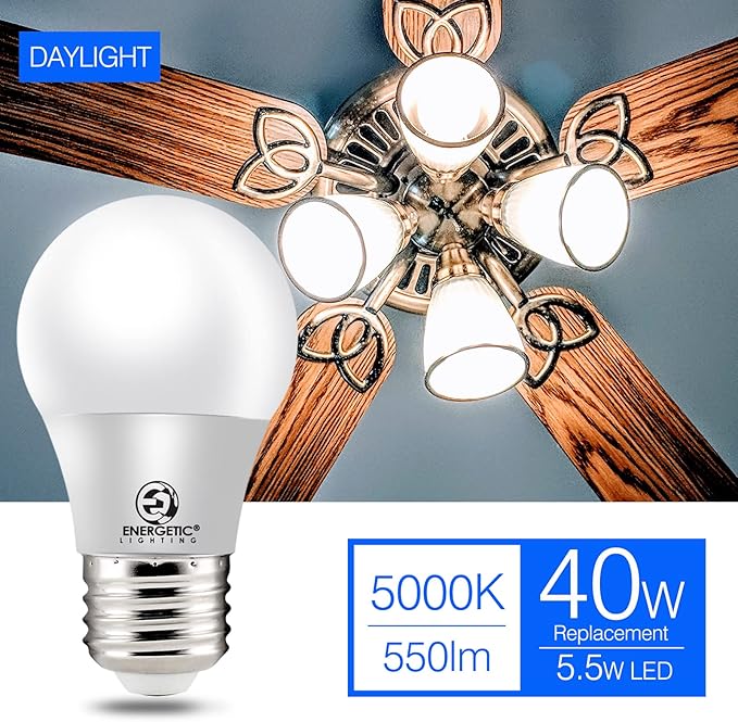 Energetic A15 Refrigerator Bulbs 40 Watts Equivalent (5.5W), LED Appliance Dimmable Light Bulbs, Daylight 5000K, E26 Base, UL Listed, 6 Packs
