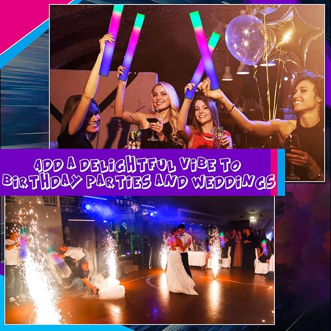 Vinsot 300 Pcs Light up Foam LED Sticks Bulk with 3 Modes Colorful Flashing LED Strobe Sticks Glow in The Dark Party Supplies for Birthday Party, Concert and Event
