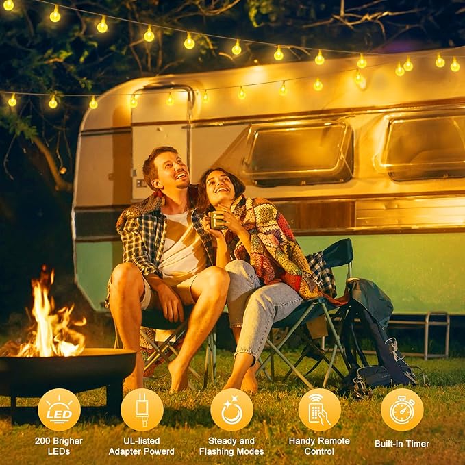 Minetom Crystal Globe String Lights Plug in - 66 ft 200 LED Globe Fairy String Lights with Remote and Timer, Waterproof for Bedroom Tent Loft Bed Window Porch Patio Wedding Holiday Decor, Warm White