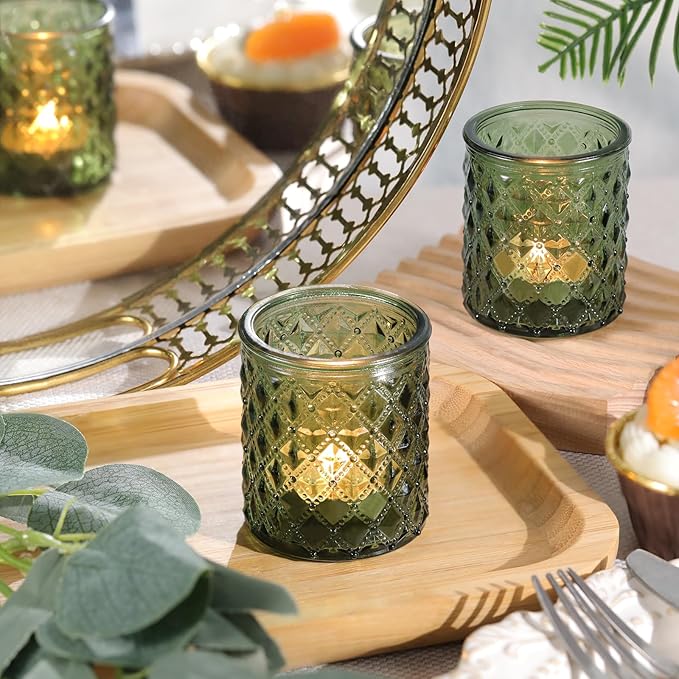 20 Pcs Votive Candle Holders, Green Glass Candle Holder for Wedding Table Centerpiece, Tea Lights Candle Holders for Christmas Decor, Party and Fireplace Home Ornaments Wedding Party Indoor Decor