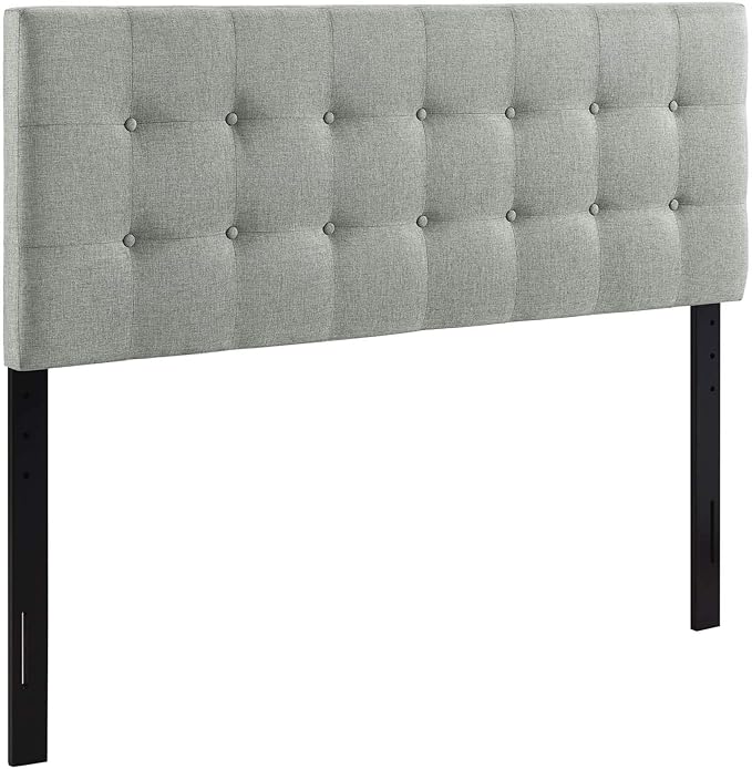 Modway Emily Tufted Button Linen Fabric Upholstered King Headboard in Gray