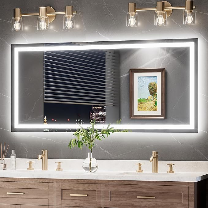 TokeShimi LED Bathroom Mirror 60 x 28 Lighted Bathroom Vanity Mirror with Lights,Brighter Frontlit and Backlit Light up Anti Fog Mirror