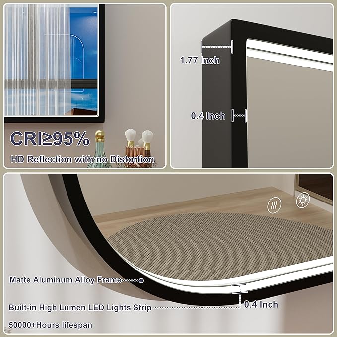 22x32 Inch LED Mirror for Bathroom, Adjustable 3000K/4500K/6000K, Irregular Black Frame Lighted Bathroom Vanity Mirror with Lights, Anti-Fog, Stepless Dimmable, Wall Mounted
