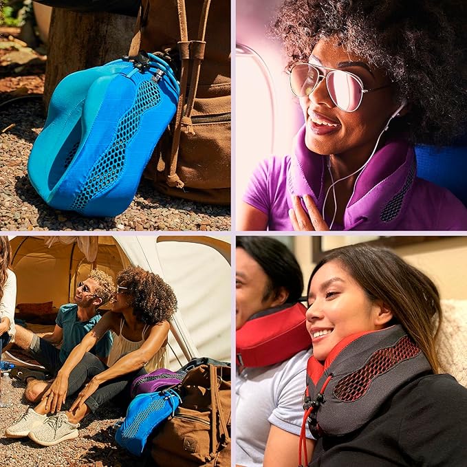 Cabeau Long Haul Flight Cooling Travel Neck Pillow – Evolution Cool – Supportive Memory Foam with Airflow Vents – Compact with Carrying Case (Purple)
