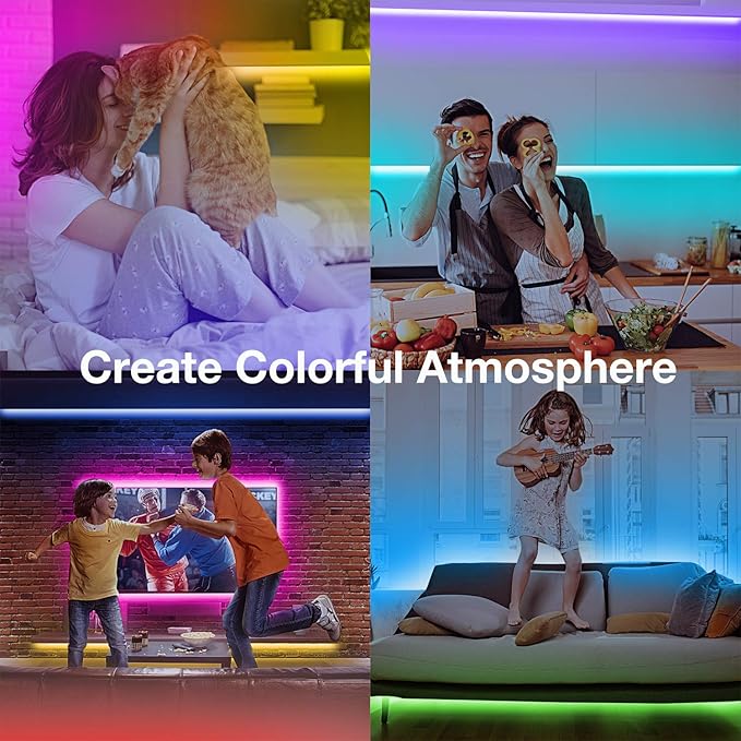 hyrion 65.6 ft Bluetooth LED Strip Lights, RGB 5050 LED Light Strips with Bright 300 LEDs, Sync Music Color Changing Flexible Cuttable Led Lights for Bedroom, Ceiling, Party(2 Rolls of 32.8ft)
