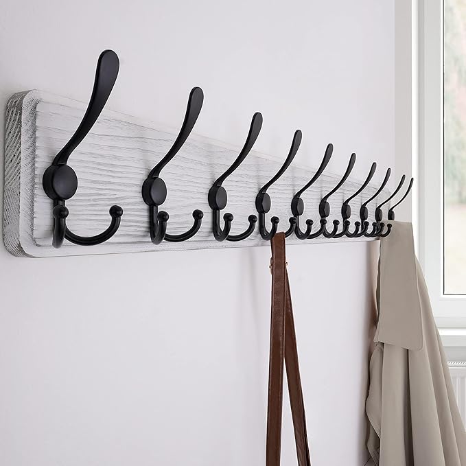 SKOLOO Rustic Large Wall Mounted Coat Rack-38.6'' Long Coat Rack for Wall, Pine Solid Wood Coat Rack Hook, Farmhouse Coat Hanger Wall Mount for Hanging Jacket Coat Hat, Pack of 2