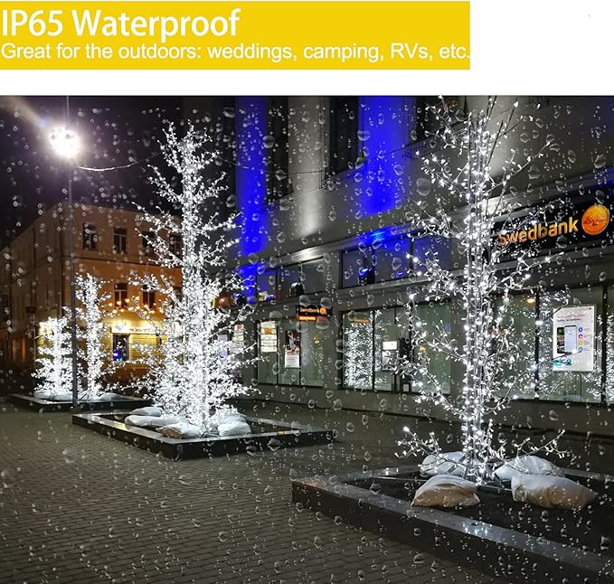 String Lights, 42ft Battery Operated String Lights, 120 Led IP65 Waterproof Outdoor Fairy Light with Timer 8 Modes for Bedroom,Garden,Party,Xmas Tree Indoor Outdoor Decorations, Cool White