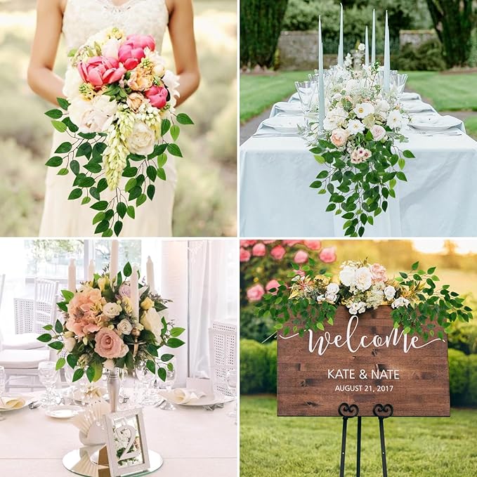 GTIDEA 36PCS Artificial Ficus Leaves Branches Faux Ficus Tree Branches Artificial Greenery Stems Silk Floral Arrangement for Benjamina Tree DIY Wedding Bouquet Summer Wreath Wall Decor (24.04 Inch)