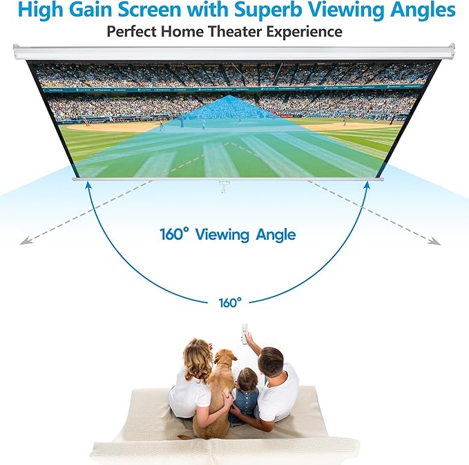 Smartxchoices 80" 16:9 HD Manual Projector Screen with Auto Lock Anti-Crease Home Theater Office Wall Mounted Ceiling Pull Down Projection 1.1 Gain Matte White,View Size: 72 x 40 inches