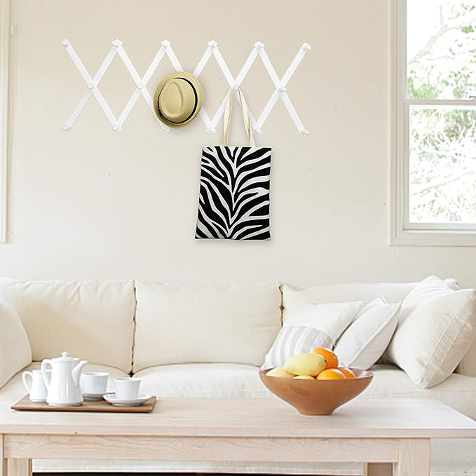 WEBI Accordion Wall Hanger,Expandable Wooden Hat Rack for Wall Mounted Coat Rack,Accordion Hat Hooks Holder for Baseball Caps,17 Peg Hooks,White