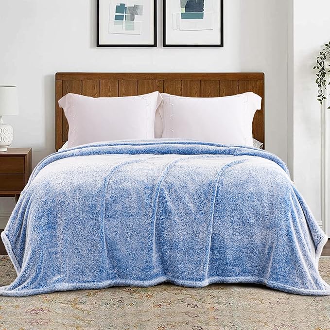 Exclusivo Mezcla Plush Fuzzy Fleece Throw Blanket Extra Large, Super Soft, Fluffy and Warm Blankets for Couch, Bed, Suitable for All Seasons (50x70 Inches, Mixed Cobalt Blue)