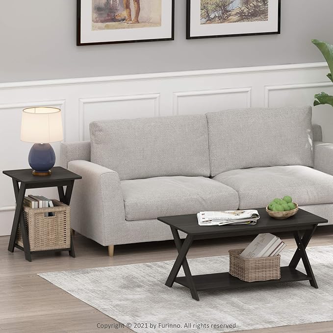 FURINNO Modern Simplistic End Table, 1-Pack Without Tray, Espresso