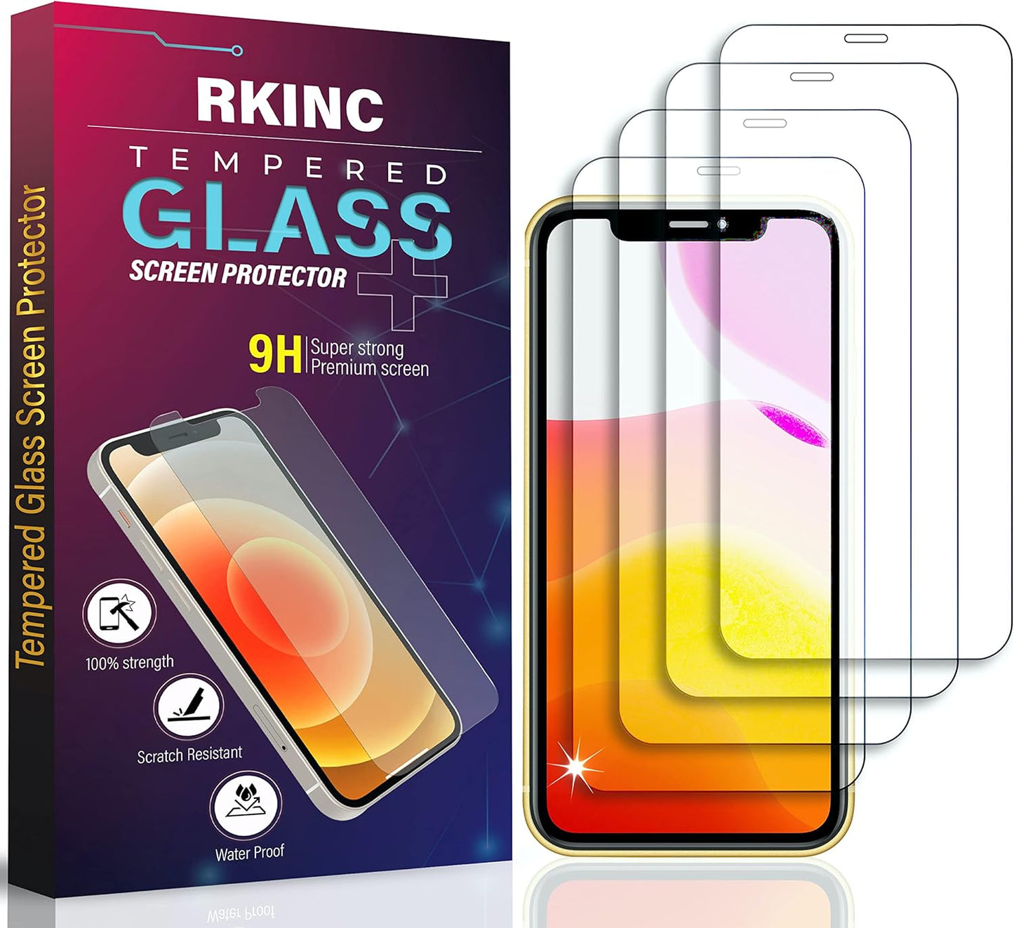 RKINC Screen Protector (4-Pack) for iPhone 12 Pro Max 6.7-Inch - Tempered Glass Film, 0.33mm, Bubble-Free
