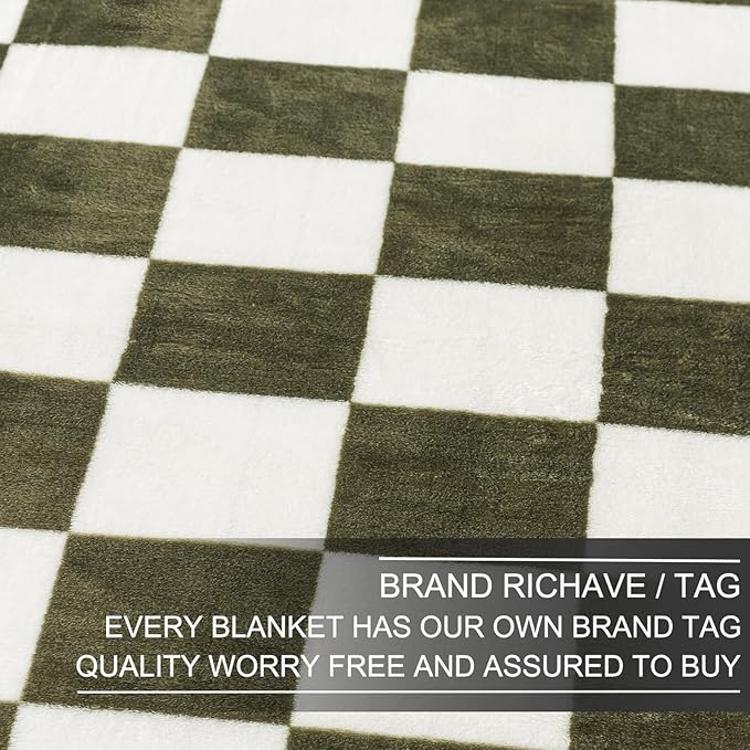 Checkered Throw Blanket,Premium Lightweight Anti-Static 50x60 Inches Travel Size Sage Green Throw Blankets for Couch, Sofa, Chair, Bed, Camping, Picnic,Sage Green