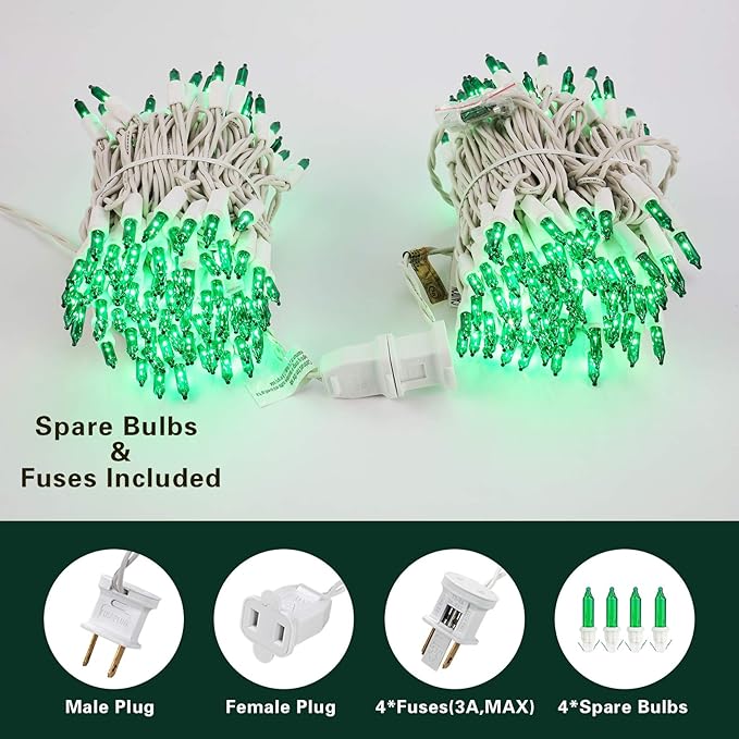 Brizled Green Christmas Lights, 69.6ft 300 Count Mini String Lights Connectable, 120V UL Certified Incandescent Light White Wire, Green Xmas Tree Light for Indoor Outdoor Xmas Halloween Tree Party