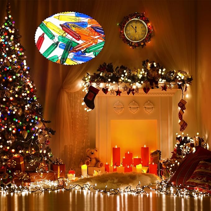 Mudder 200 Count 2.5V Christmas 50/100/150/200 Count Mini Incandescent Wire String Lights Replacement Bulbs Indoor/Outdoor Christmas Lights Decorations for Home Xmas Tree (Multicolor)