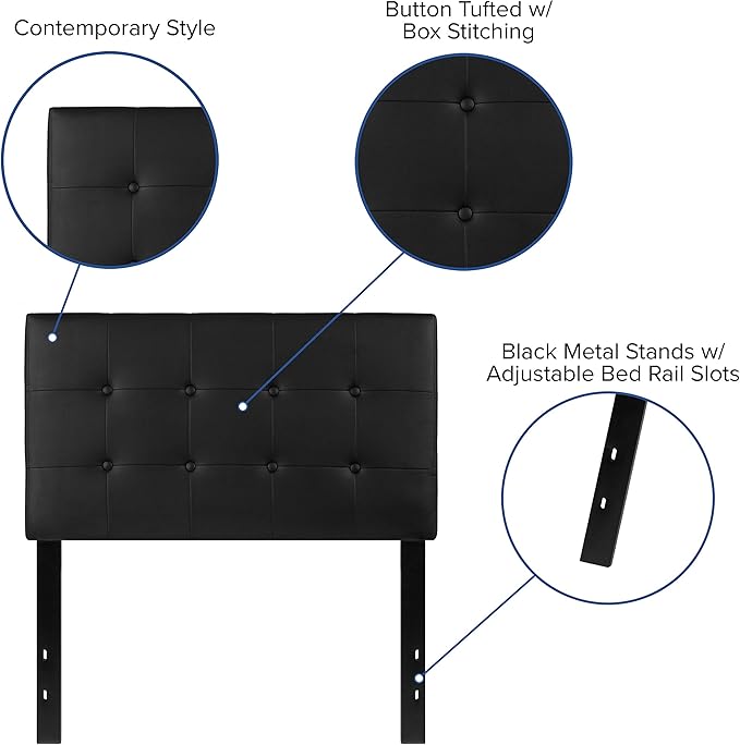 Flash Furniture Lennox Tufted Upholstered Twin Size Headboard in Black Vinyl
