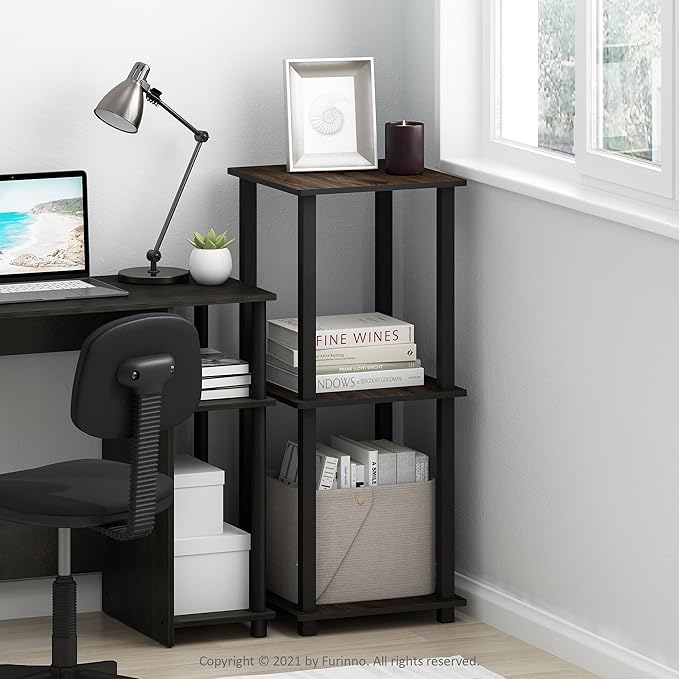 Furinno SIMPLISTIC Side Table Set of 2, 2-Tier End Table, Nightstand, Night Stand, Bedside Table, Easy Assembly, for Living Room, Bedroom, Columbia Walnut