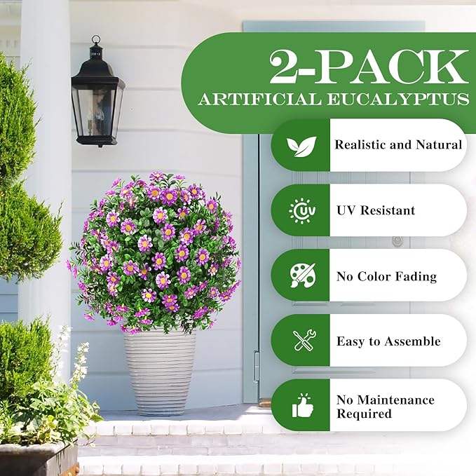 23" Set of 2 Artificial Boxwood Topiary Ball with Sunflower Flowers with Spikes for Outdoor, UV Resistant Faux Greenery Shrubs, Realistic Fake Bushes Plants for Garden, Yard, Front Porch, Patio Decor