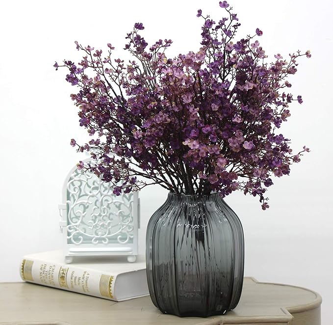 JAKY-Global Babys Breath Fabric Cloth Artificial Flowers 12 Bundle European Fake Silk Plants Farmhouse Decor Wedding Party Decoration Bouquets Real Touch DIY Home Garden (Autumn Purple-12pcs)