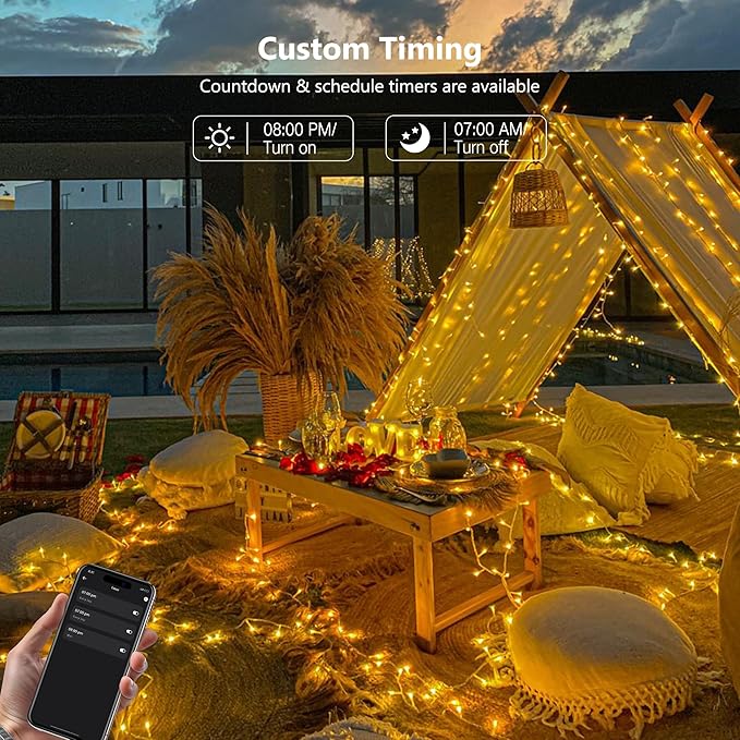 BrizLabs Smart Christmas Lights, 66FT 200 LED Christmas Lights with App/Voice Control, 8 Modes Dimmable Warm White Mini Fairy Light String, Music Sync Party Light Clear Wire for Indoor Outdoor Decor