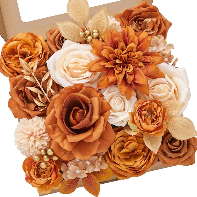 Alecono Artificial Flowers, Orange Fake Flowers for DIY Fall Wedding Bouquets, Wedding Cake Flowers for Table Centerpieces Baby Shower Birthday Party Home Decorations