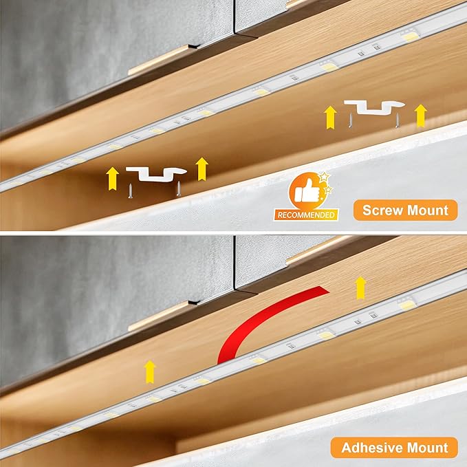 maylit Under Cabinet Strip Lighting Plug in 48in, Ultra Bright Small LED Light Bar, 2700K Warm White, Wired Lights for Kitchen Cabinet, Counter, Workbench, Desk, Closet, Shelf, Indoor
