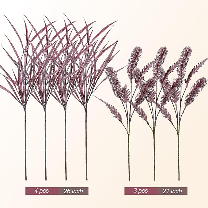 7 PCS Artificial Fall Stem Fake Plants, 26 in Fake Leaves Autumn Greenery Branches Fall Flowers Faux Foliage DIY Stems for Vase Thanksgiving Home Kitchen Office Indoor Centerpiece Table Decoration