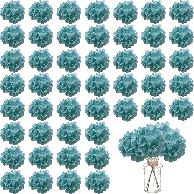 100PCS Artificial Hydrangea Flowers, Fake Flowers Silk Hydrangea Full Flowers Heads with Stems for Wedding Home Party Shop Baby Shower Decor (Yellow Blue)