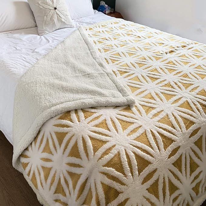 LOMAO Sherpa Fleece Blanket Fuzzy Soft Throw Blanket Dual Sided Blanket for Couch Sofa Bed (Yellow, 71''x80'')