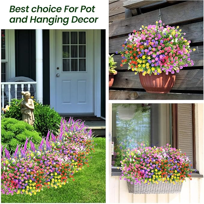 Artificial Flowers for Outdoors,20Bundles Artificial Plant UV Resistant Fake Flowers Greenery Shrubs Plants for Decoration Outdoor Plants Hanging Planter Home Garden Decor (Mix 2)