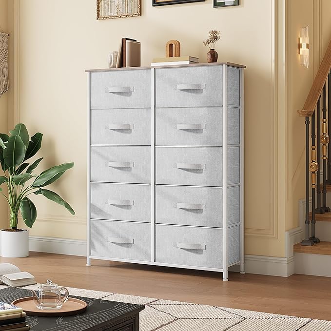 DWVO 10 Drawers Dresser, Fabric Dresser, Fabric Storage Tower, Organizer Unit for Room, Living Room, Hallway, Closets