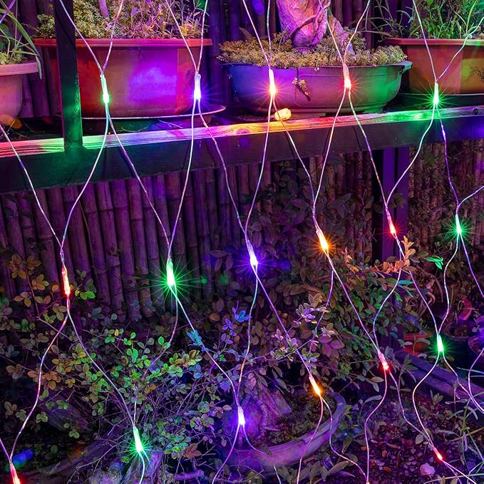 AWQ 200 LED 9.8ft x 6.6ft String Net Mesh Lights 8 Modes for Christmas Wedding Party Home Garden Lawn Bushes Indoor Outdoor Decor (Multicolor)