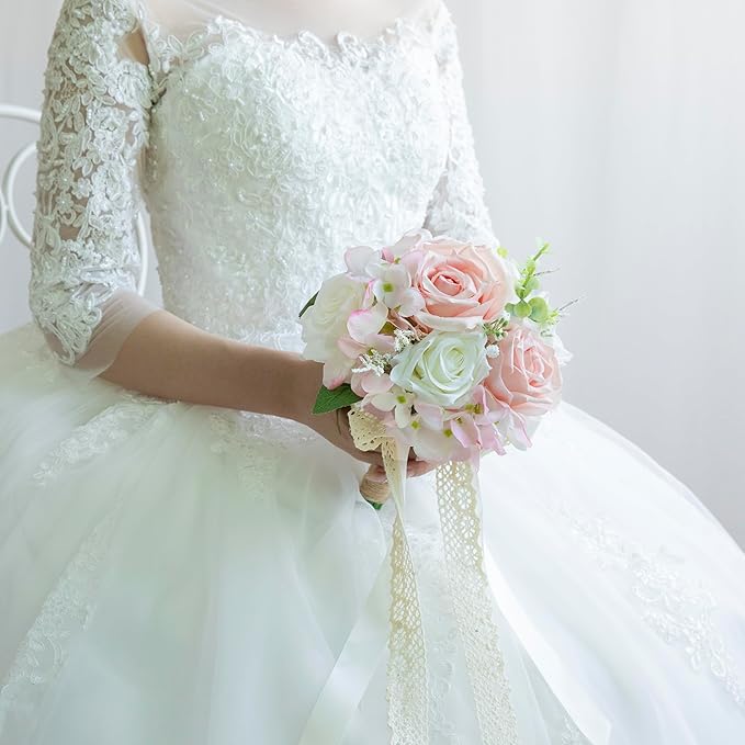 Wedding Bouquets for Bride Bridesmaid, Artificial Dusty Rose Bride Flower Bouquet for Wedding Church Decoration Ceremony, Anniversary, etc, Roses Flowers