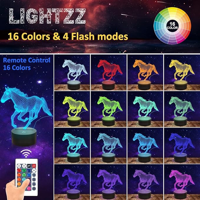 Horse Toys Night Light, Horse Stuff 16 Colors Changing Lamp with Remote Control, Horses Gifts for Girls' Room, Birthday, Holiday and Xmas Day