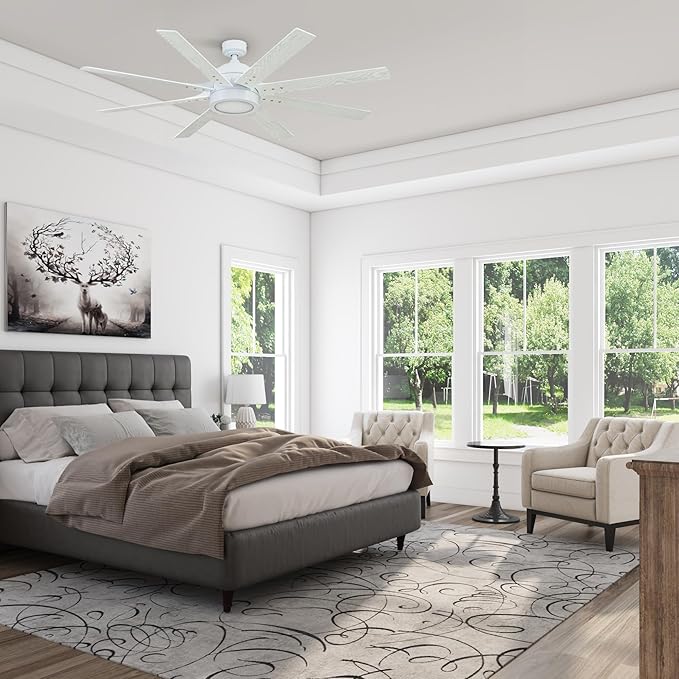 Honeywell Ceiling Fans Xerxes Modern 62 Inch Ceiling Fan with Light, Remote Control Fan, LED Indoor Fan with 8 Blades, White and Gray Wash Blade Finish Options, White (51628-01)