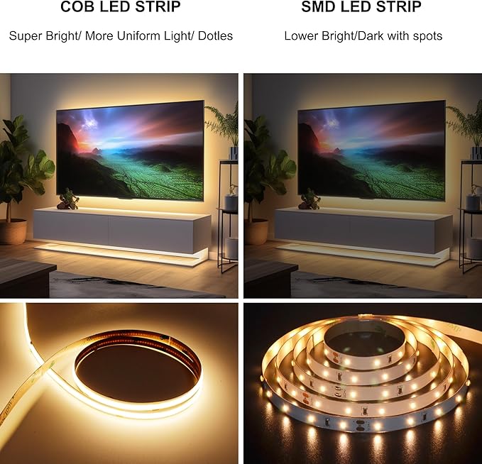 32.8ft COB LED Strip Light Warm White, High Bright LED Strips with 320LEDs, RF Remote and UL Power Supply, 3000K Dimmable LED Lights for Bedroom,Kitchen, DIY Home Decoration, 2 Rolls of 16.4ft