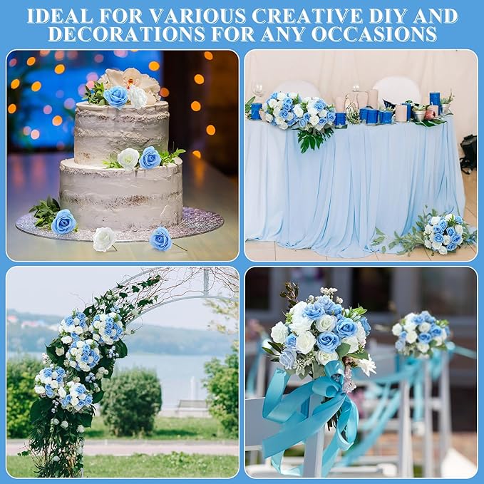 Zeyune 16 Bunches 12 Inch Artificial Mini Rose Bouquet 160 Heads Bridal Flower Bouquets Fake Silk Rose Bulk for Wedding Bridal Shower Christmas Home Office Garden Decoration(White and Blue)
