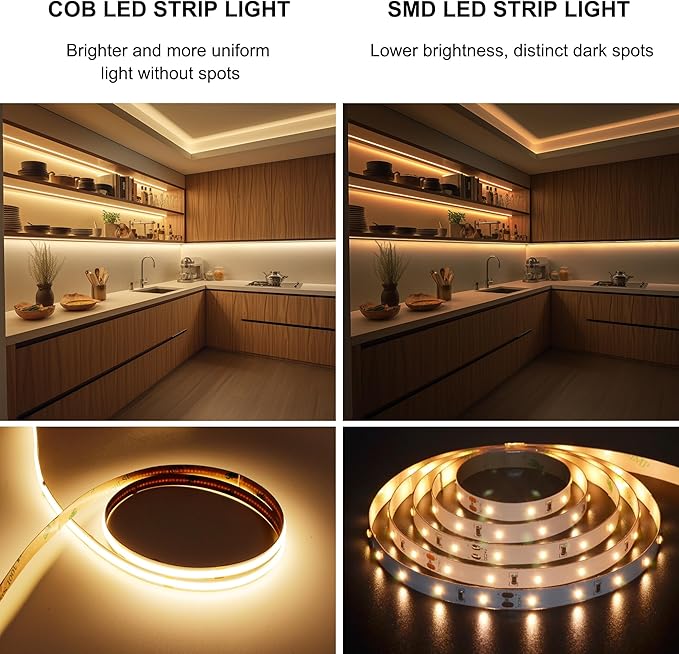 COB LED Strip,LED Strip Lights 3M/9.84ft,Touch Dimmable LED Strips,CRI90+,3000K Warm White cob led,960LEDs,24V LED Tape Lights,Indoor for Bedroom, Kitchen, TV, Mirror,Cabinet