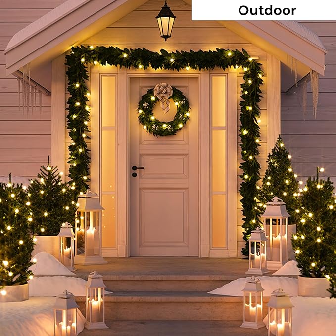 Christmas LED Lights 100 Warm White String Lights for Indoor and Outdoor Decorative Use, Holiday and Tree Decor, Patio Hanging Lighting Decorations, Green Wire, 26.9 Ft, UL Certified