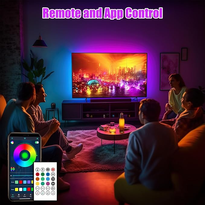 maylit ICRGB TV LED Backlight, 18ft Bluetooth LED Lights for TV 75-85in, USB Powered TV Lights Kit with Remote and App Control, Music Sync Color Change with TV Sound, Bias Lighting for HDTV Room Decor