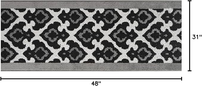 Custom Length Cut to Size Fleur de Lis Inspired Carpet Runner Rug for Hallways, Non Slip Rubber Backed, 31 inch Wide X Customized Length, Royal Grey, 31 inch X 4 feet, Doormat Size
