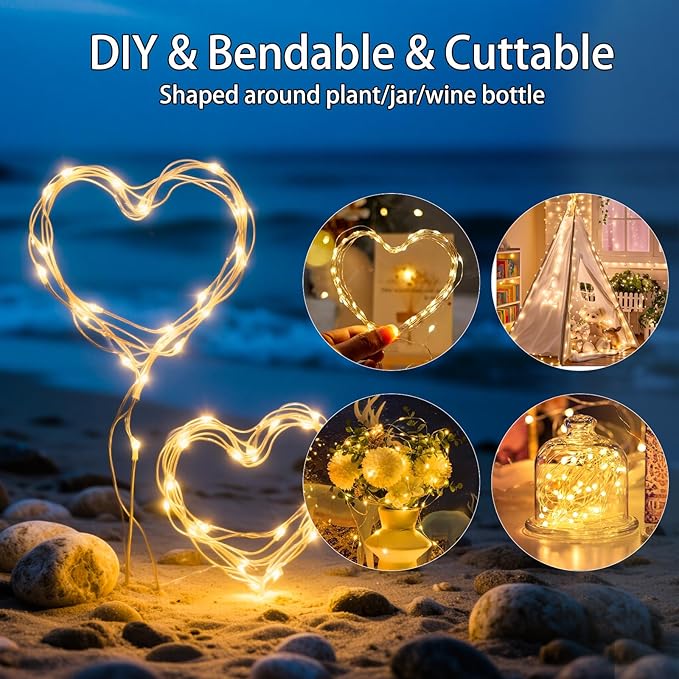 16 Pack 10 ft 30 LED Fairy Lights Battery Operated Waterproof Silver Wire Mini String Lights Firefly Starry Moon Lights for DIY Crafts Wedding Party Bedroom Table Centerpieces Christmas(Warm White)