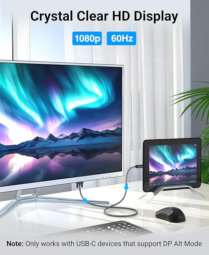 BlueRigger 6FT USB-C to VGA Cable - 1080p Display, Compatible with Laptop, Phone, Tablet, HDTV, Monitor, Projector