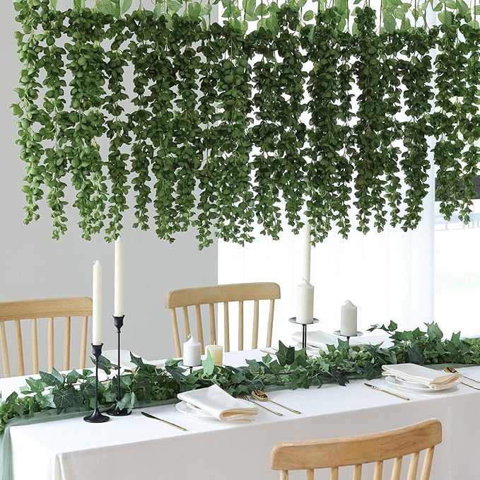 mizii 6Pcs Green Wisteria Hanging Flowers 48" Silk Wisteria Artificial Flowers Garland Vines Fake Hanging Flowers Decoration for Wedding Flower Wall Backdrop Centerpieces Party Room Decor (Green)