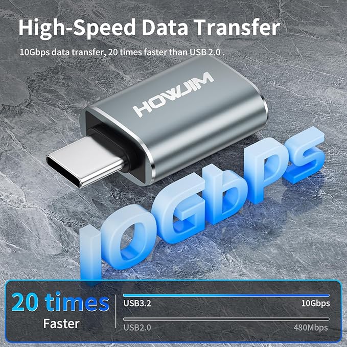 USB C to USB Adapter 2 Pack,USB3.2 Female to Type-C Male OTG Adapter,100W Fast Charging 10Gbps Data Transfer for M-acBook Pro/Air,Phone 15 16 17,Pad,G-alaxy,X-Peria,S-urface,D-ell XPS Gray